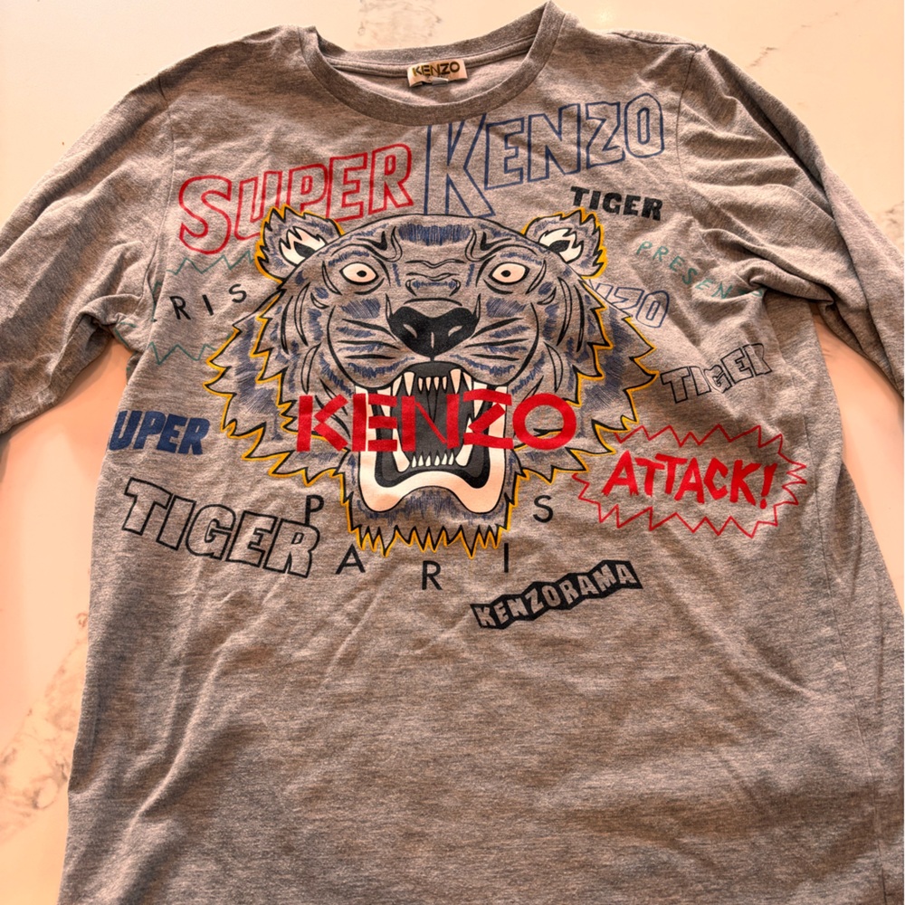 Kenzo Heather Gray Graphic Tee long sleeve